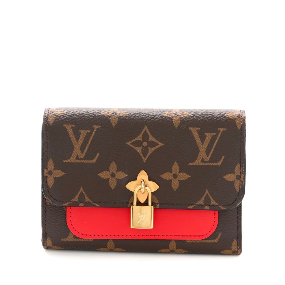 LOUIS VUITTON Monogram Flower Lock Compact Wallet Coquelicot